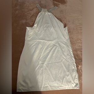 Meshki Anissa Diamante Collar Cowl Back Mini Dress - White L